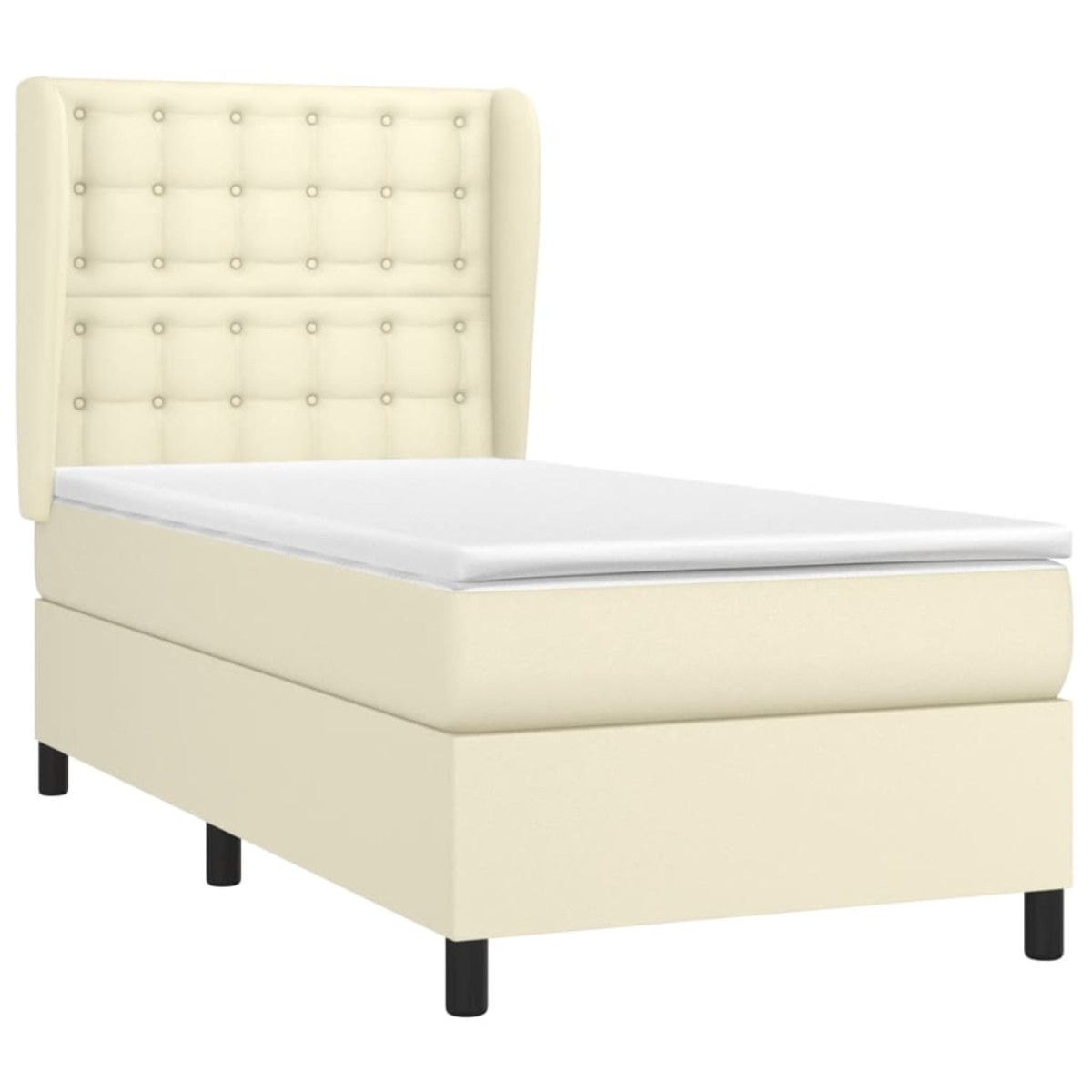 vidaXL Κρεβάτι Boxspring με Στρώμα Κρεμ 90x190 εκ. από Συνθετικό Δέρμα