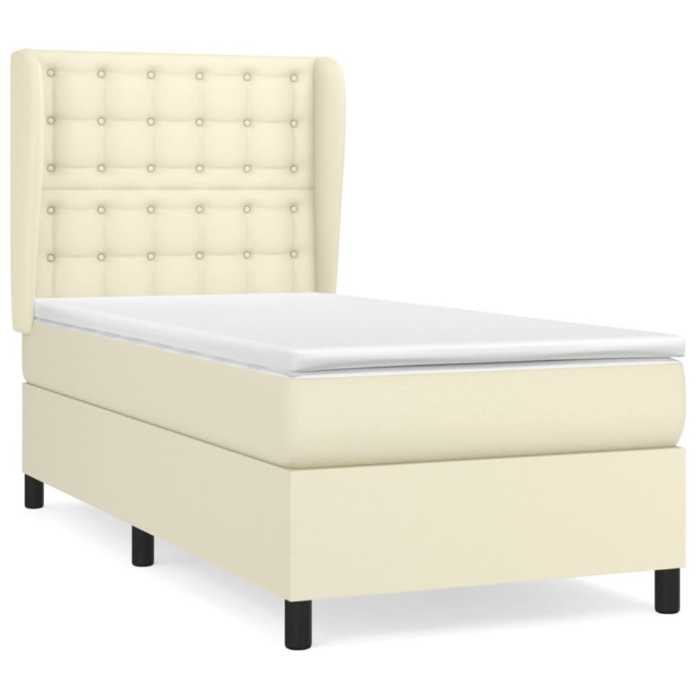 vidaXL Κρεβάτι Boxspring με Στρώμα Κρεμ 90x200 εκ. από Συνθετικό Δέρμα