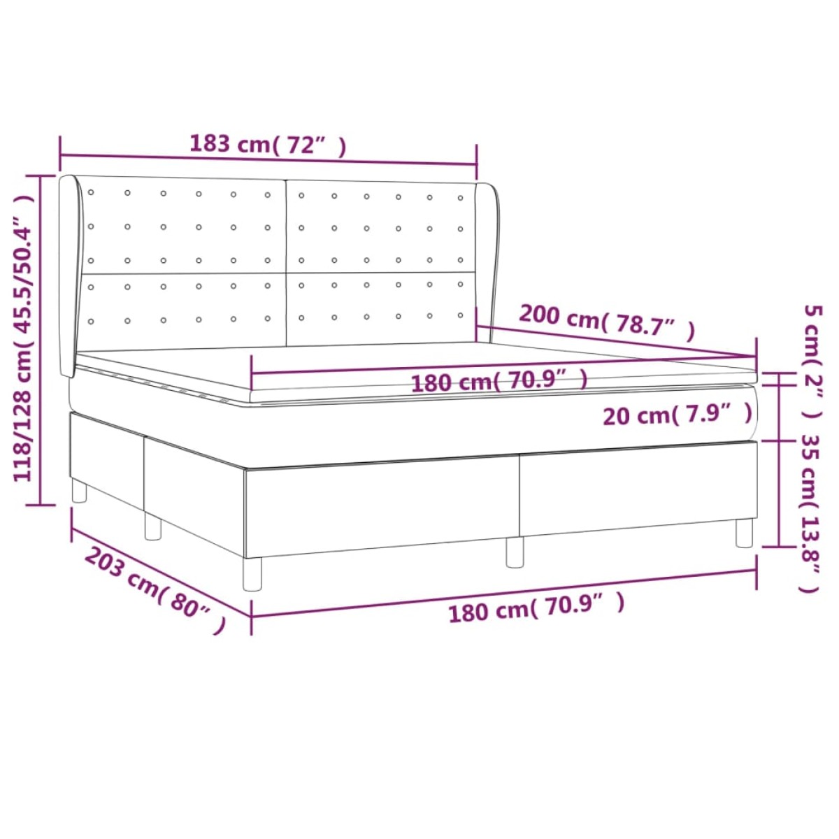 vidaXL Κρεβάτι Boxspring με Στρώμα Γκρι 180x200 εκ. Συνθετικό Δέρμα