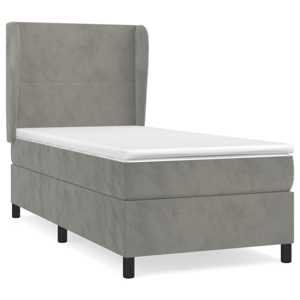 vidaXL Κρεβάτι Boxspring με Στρώμα Ανοιχτό Γκρι 100x200 εκ. Βελούδινο