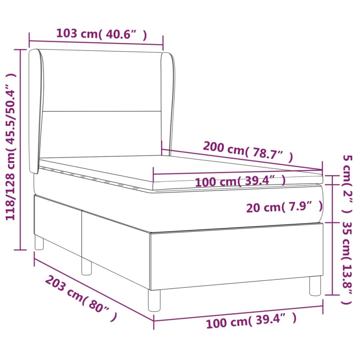 vidaXL Κρεβάτι Boxspring με Στρώμα Σκούρο Γκρι 100x200 εκ. Βελούδινο
