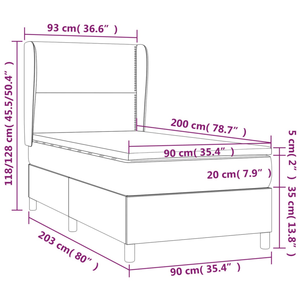vidaXL Κρεβάτι Boxspring με Στρώμα Μαύρο 90x200 εκ. Βελούδινο