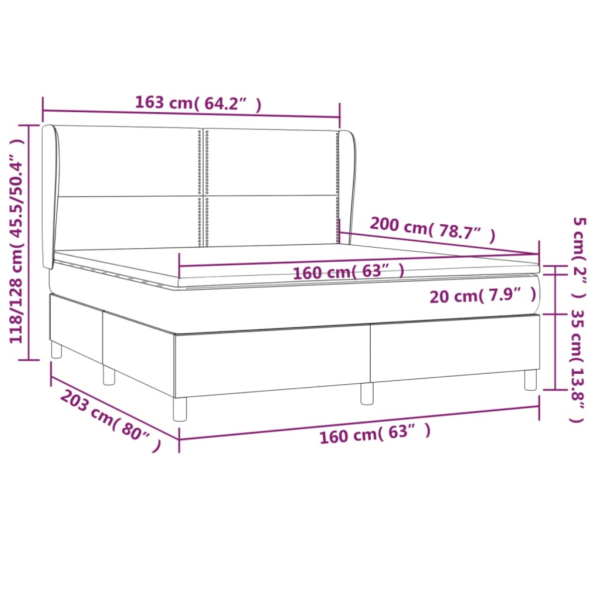 vidaXL Κρεβάτι Boxspring με Στρώμα Σκούρο Γκρι 160x200 εκ. Βελούδινο