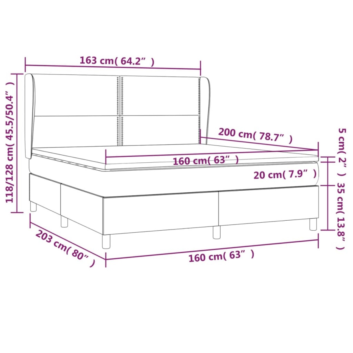 vidaXL Κρεβάτι Boxspring με Στρώμα Μαύρο 160x200 εκ. Βελούδινο