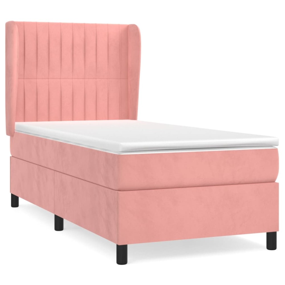 vidaXL Κρεβάτι Boxspring με Στρώμα Ροζ 80 x 200 εκ. Βελούδινο