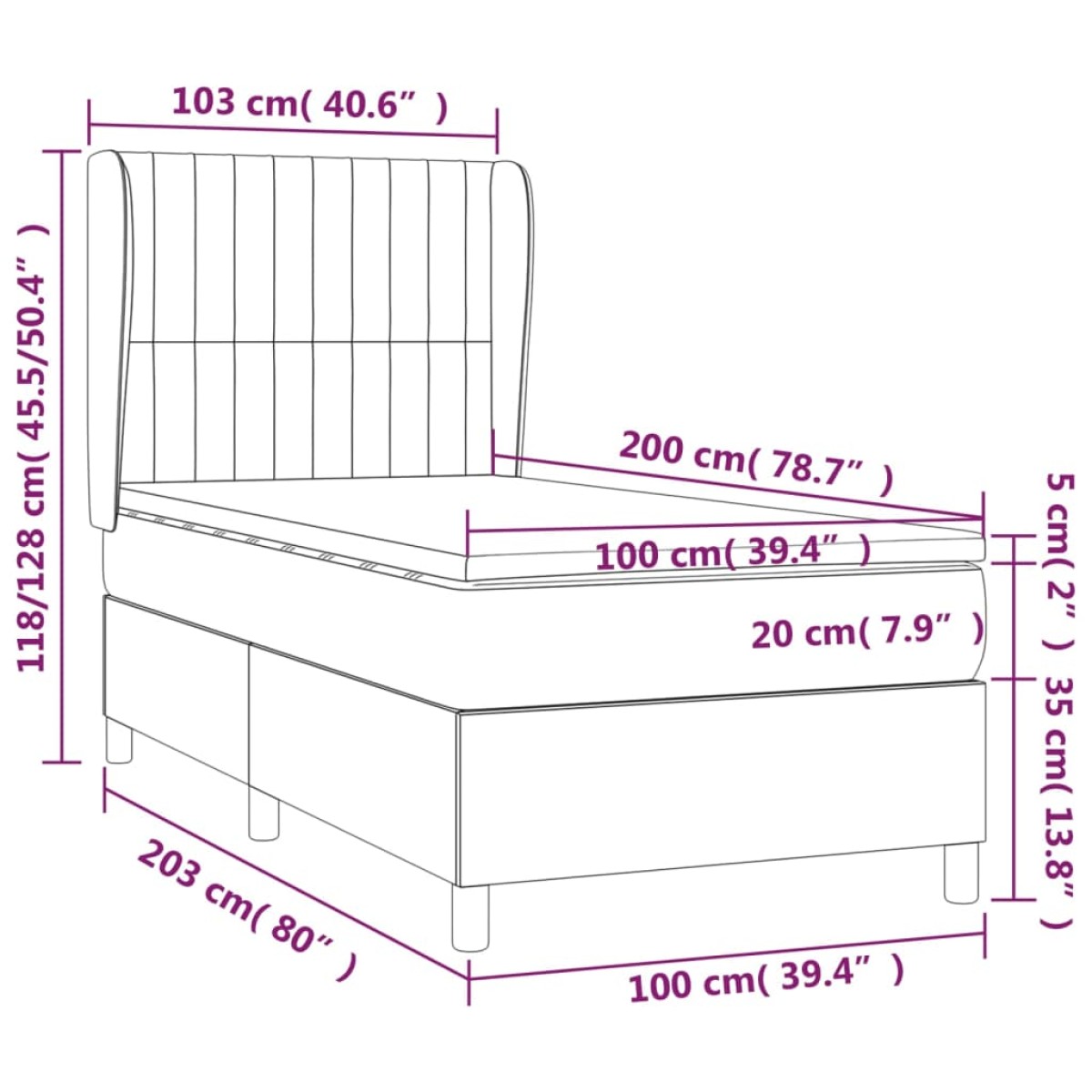 vidaXL Κρεβάτι Boxspring με Στρώμα Σκούρο Γκρι 100x200 εκ. Βελούδινο