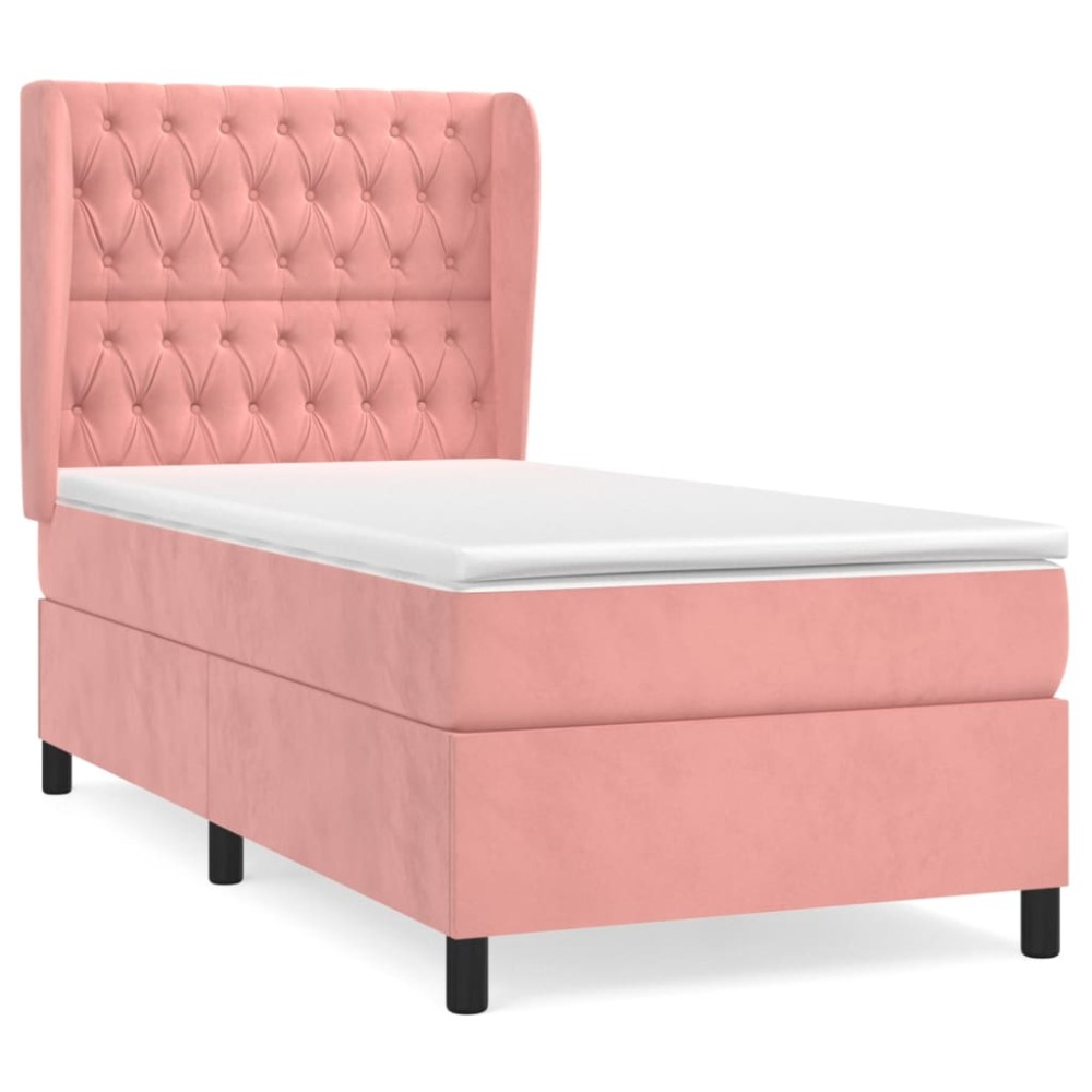 vidaXL Κρεβάτι Boxspring με Στρώμα Ροζ 80 x 200 εκ. Βελούδινο