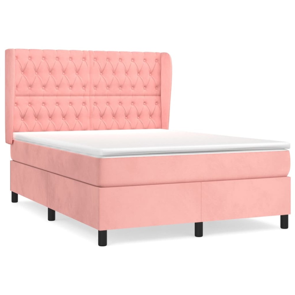 vidaXL Κρεβάτι Boxspring με Στρώμα Ροζ 140x190 εκ. Βελούδινο