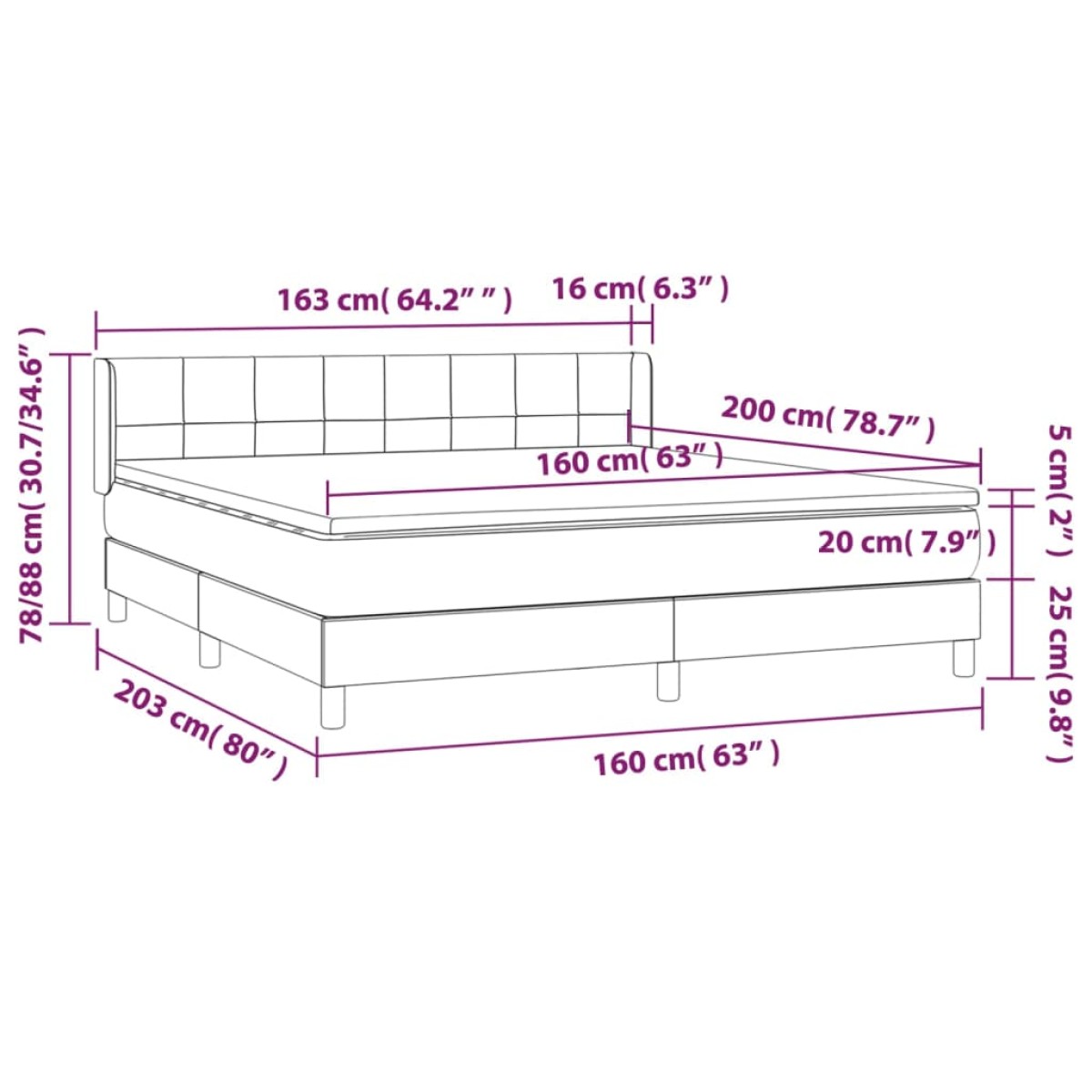 vidaXL Κρεβάτι Boxspring με Στρώμα Μαύρο 160x200 εκ. Υφασμάτινο