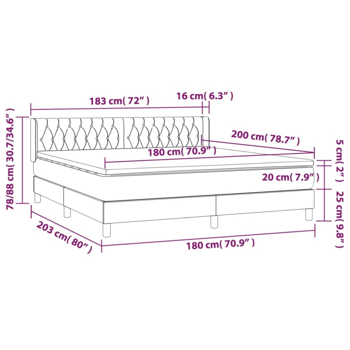 vidaXL Κρεβάτι Boxspring με Στρώμα Κρεμ 180x200 εκ. Υφασμάτινο