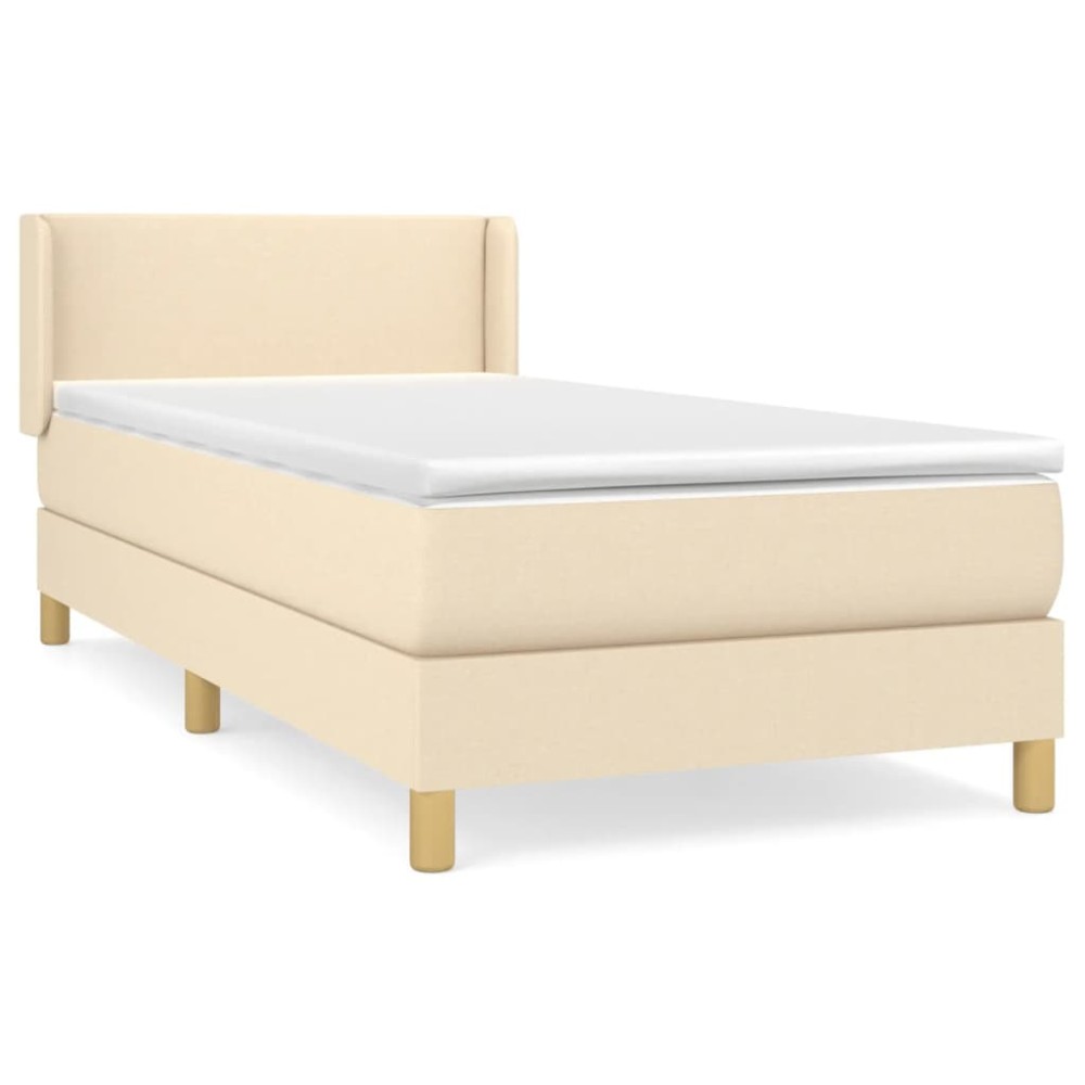 vidaXL Κρεβάτι Boxspring με Στρώμα Κρεμ 90x200 εκ.Υφασμάτινο