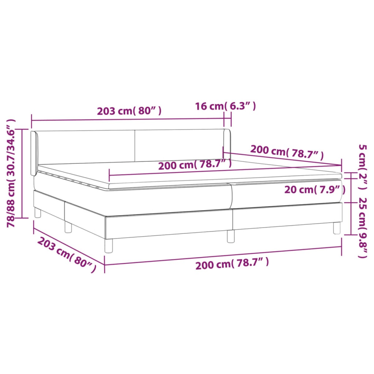 vidaXL Κρεβάτι Boxspring με Στρώμα Σκούρο Γκρι 200x200 εκ. Υφασμάτινο