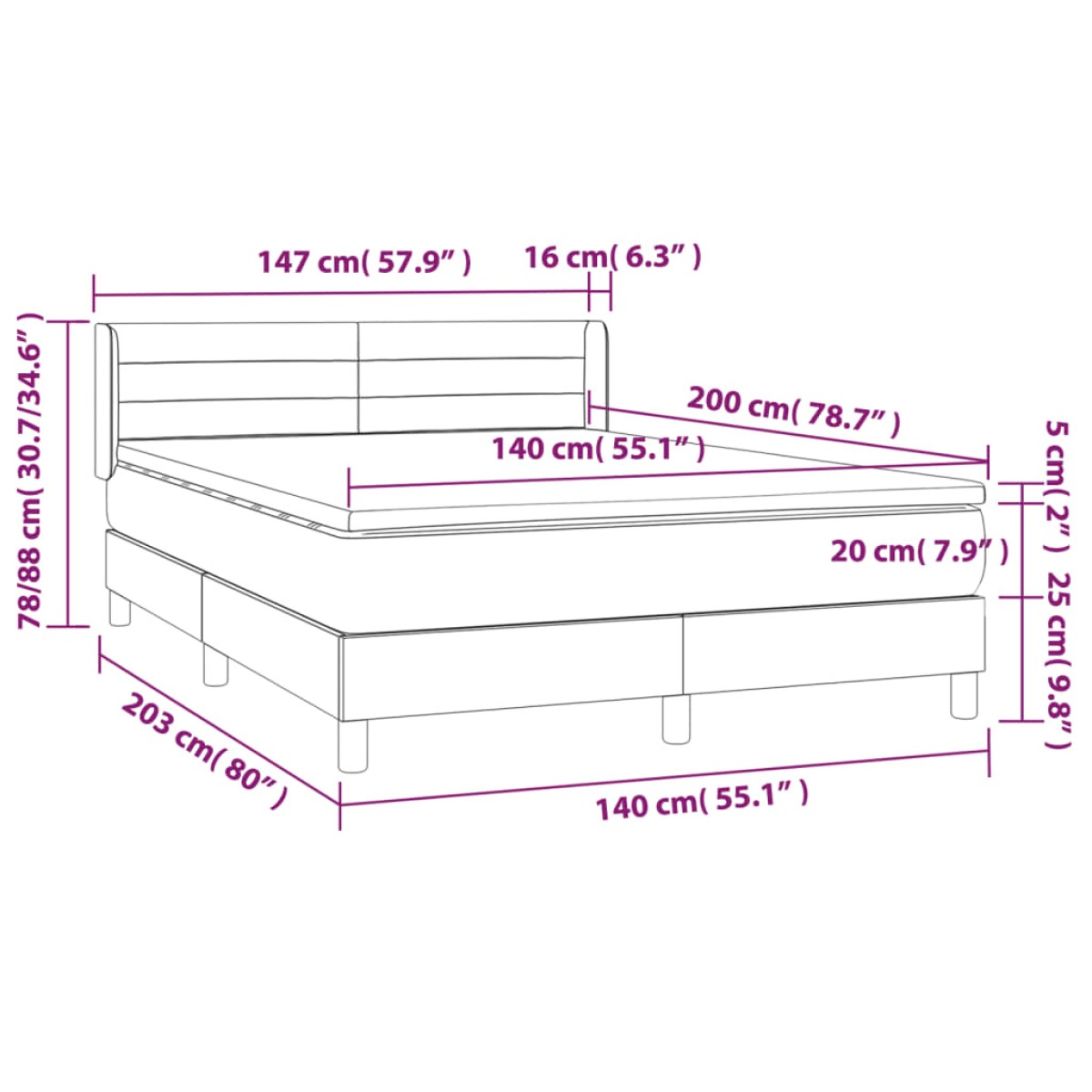 vidaXL Κρεβάτι Boxspring με Στρώμα Μπλε 140x200 εκ. Υφασμάτινο