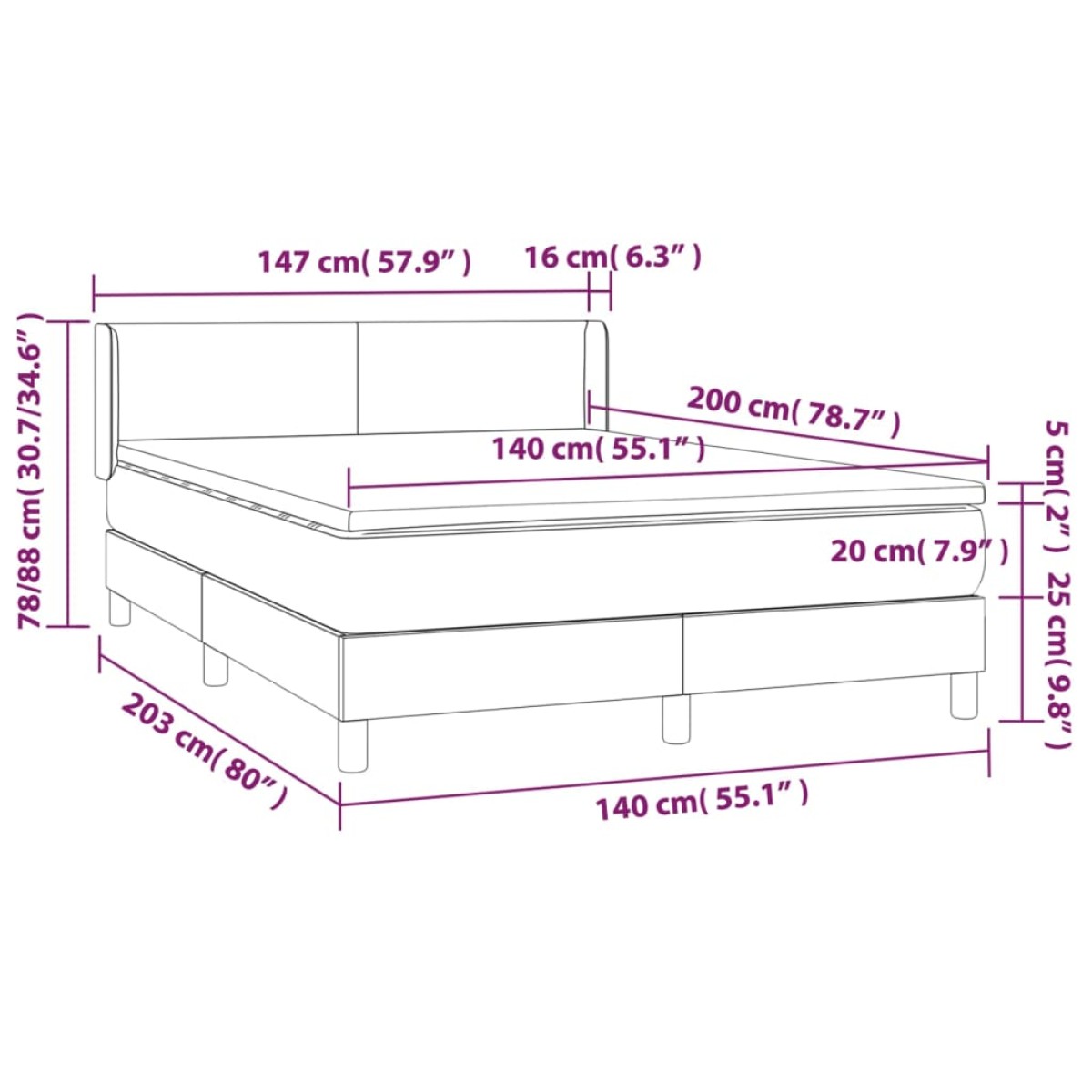 vidaXL Κρεβάτι Boxspring με Στρώμα Μαύρο 140x200εκ.από Συνθετικό Δέρμα