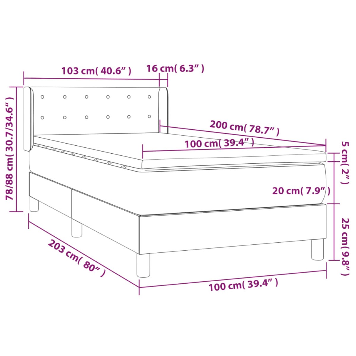 vidaXL Κρεβάτι Boxspring με Στρώμα Καπουτσίνο 100x200εκ.από Συνθ.Δέρμα