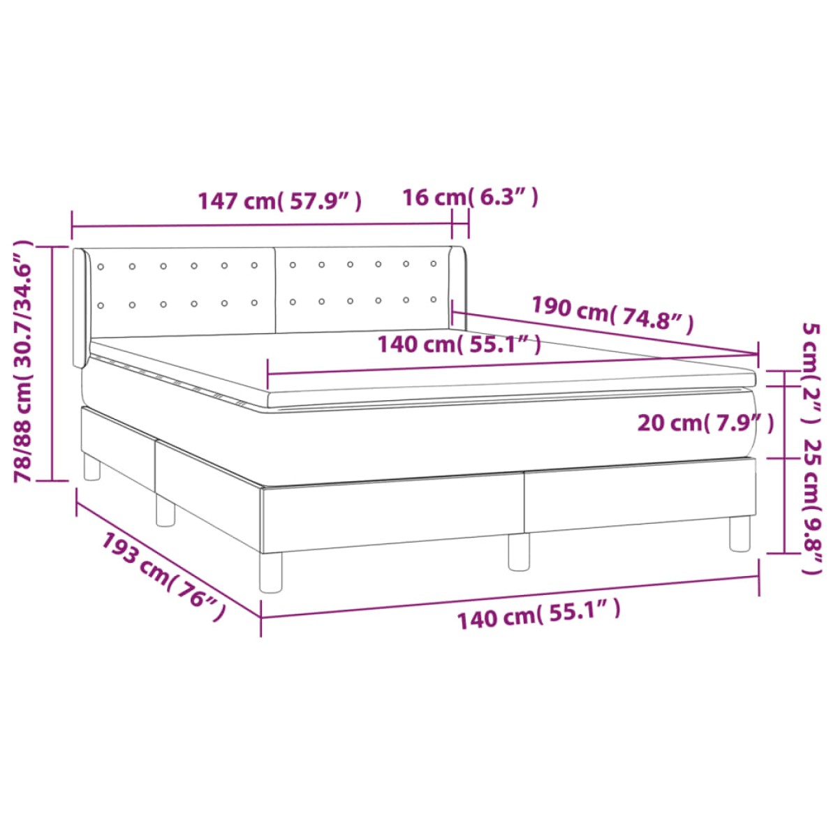 vidaXL Κρεβάτι Boxspring με Στρώμα Γκρι 140x190εκ. από Συνθετικό Δέρμα