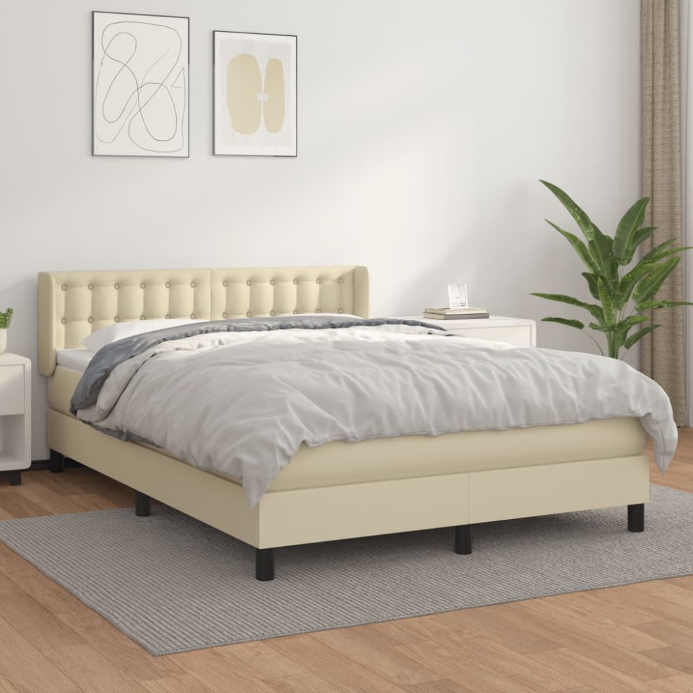 vidaXL Κρεβάτι Boxspring με Στρώμα Κρεμ 140x200εκ. από Συνθετικό Δέρμα