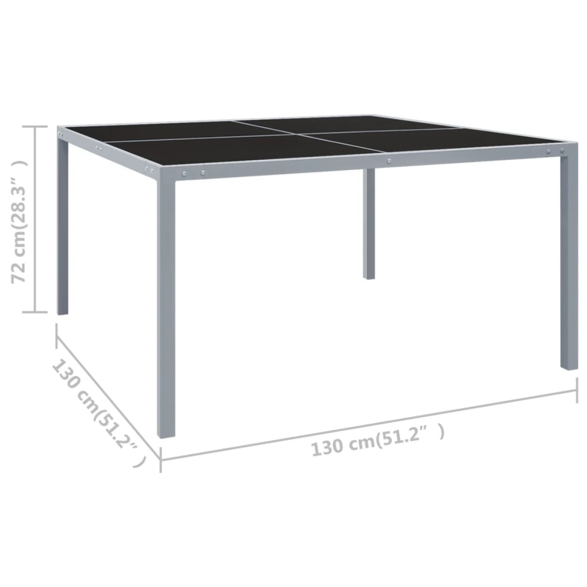 vidaXL Τραπέζι Κήπου Γκρι 130 x 130 x 72 εκ. από Ατσάλι και Γυαλί