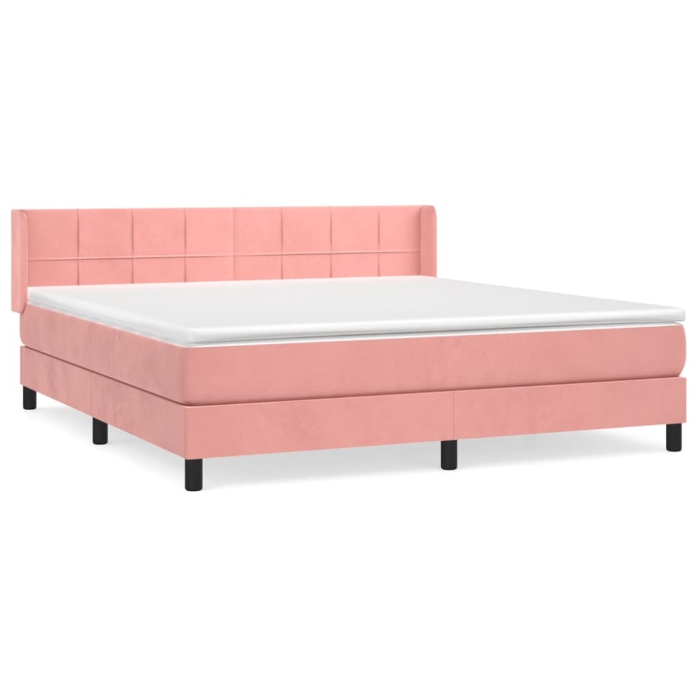 vidaXL Κρεβάτι Boxspring με Στρώμα Ροζ 160x200 εκ. Βελούδινο