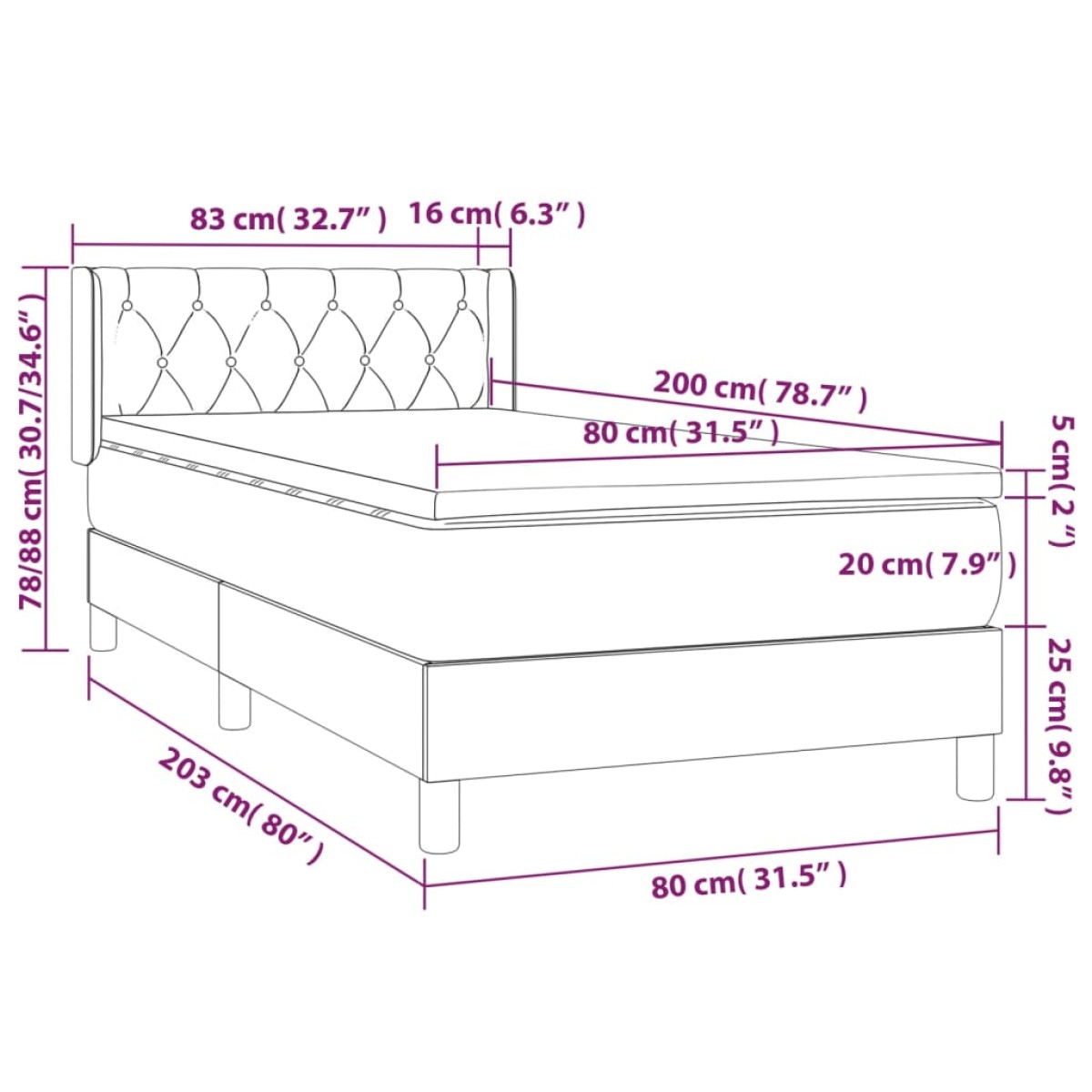 vidaXL Κρεβάτι Boxspring με Στρώμα Ανοιχτό Γκρι 80x200 εκ. Βελούδινο