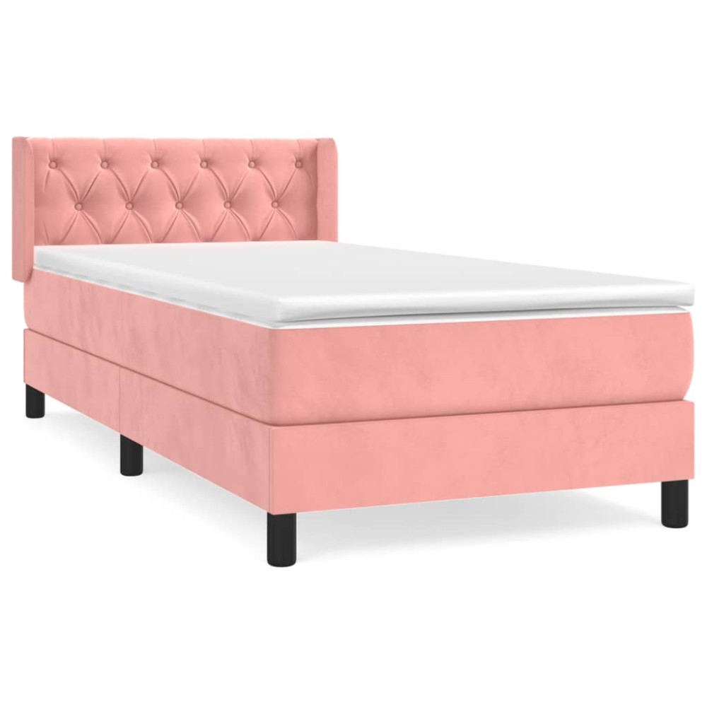 vidaXL Κρεβάτι Boxspring με Στρώμα Ροζ 80 x 200 εκ. Βελούδινο