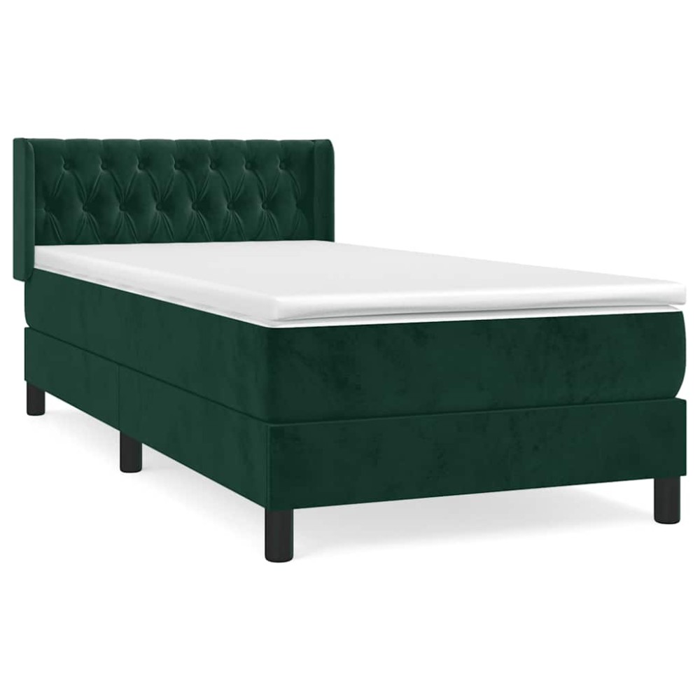 vidaXL Κρεβάτι Boxspring με Στρώμα Σκούρο Πράσινο 90x200 εκ. Βελούδινο