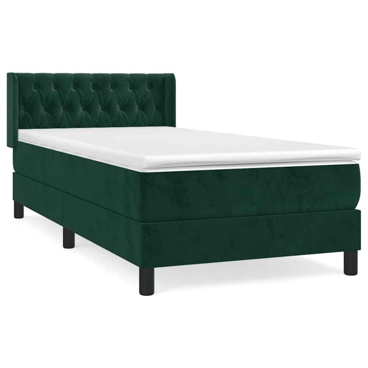 vidaXL Κρεβάτι Boxspring με Στρώμα Σκούρο Πράσινο 90x200 εκ. Βελούδινο