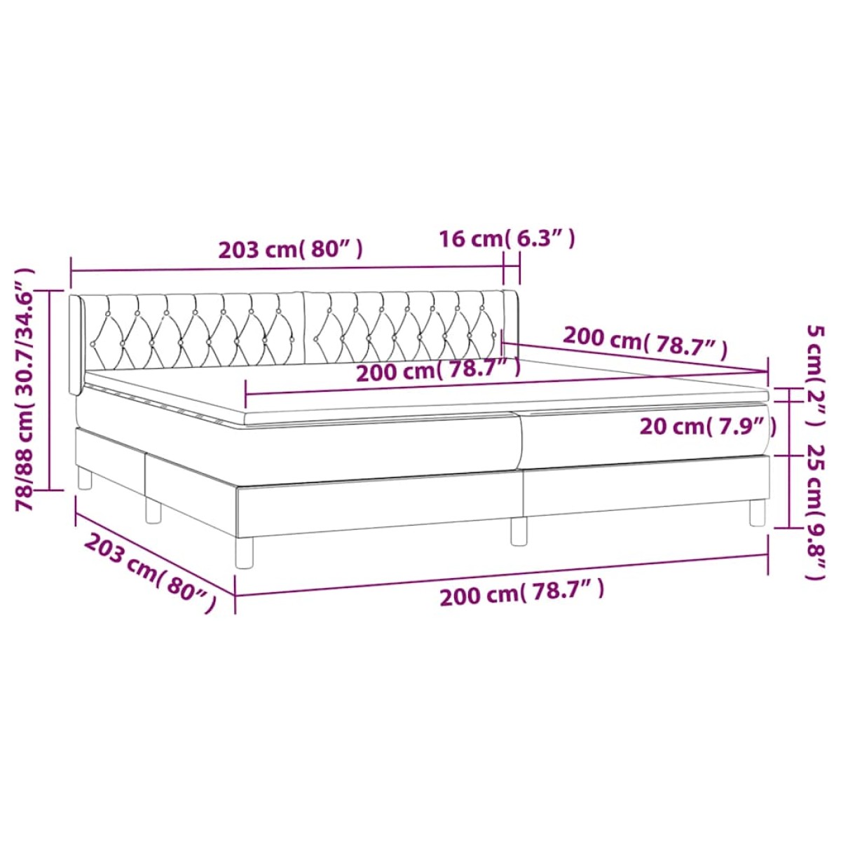 vidaXL Κρεβάτι Boxspring με Στρώμα Μαύρο 200x200 εκ. Βελούδινο