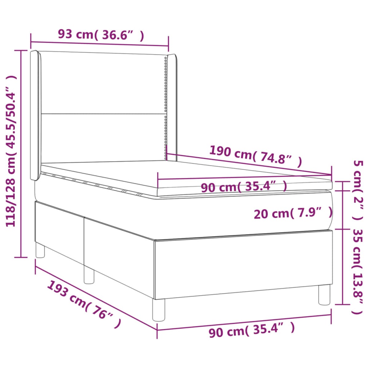 vidaXL Κρεβάτι Boxspring με Στρώμα Μπλε 90x190 εκ.Υφασμάτινο