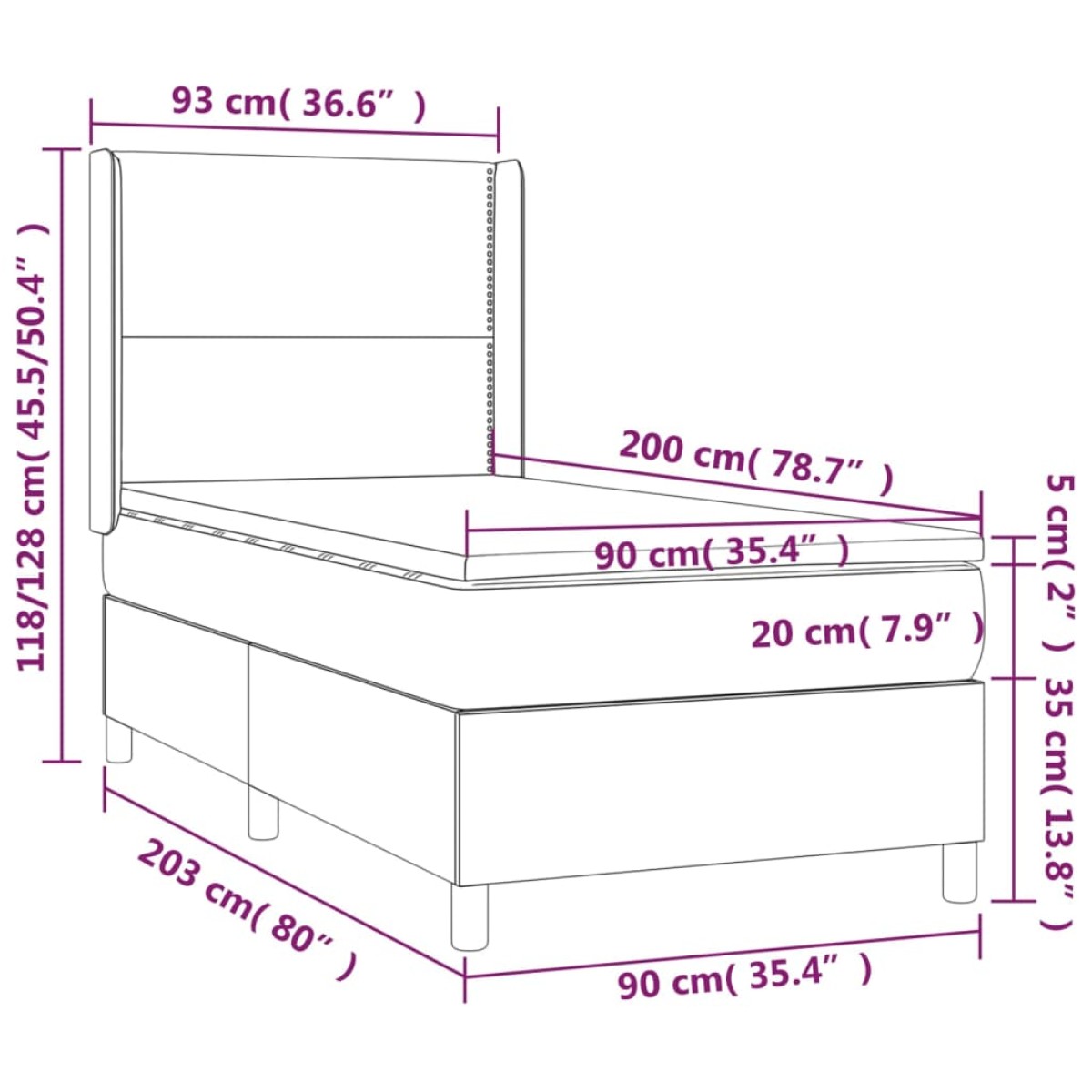 vidaXL Κρεβάτι Boxspring με Στρώμα Κρεμ 90x200 εκ.Υφασμάτινο