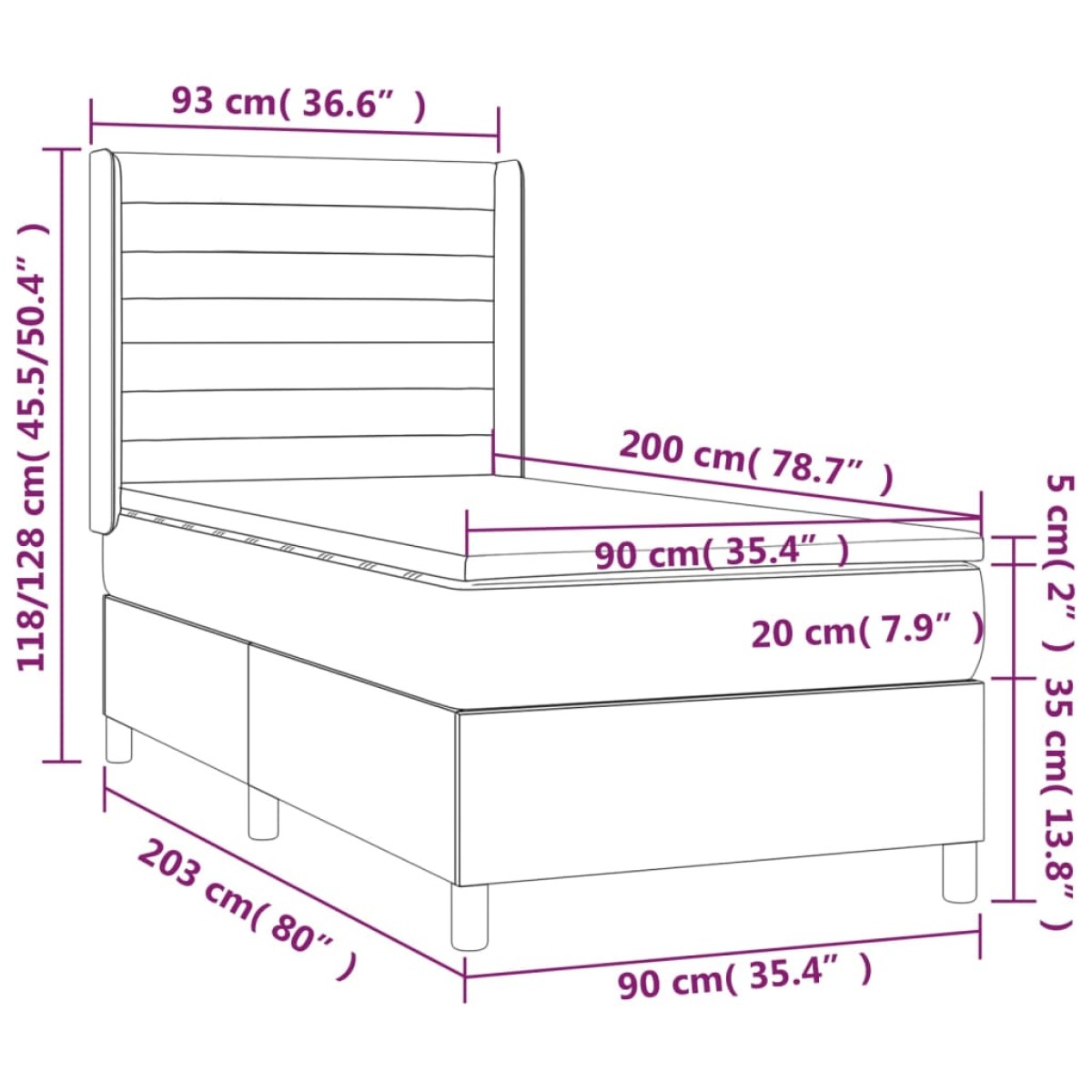 vidaXL Κρεβάτι Boxspring με Στρώμα Ανοιχτό Γκρι 90x200 εκ. Υφασμάτινο