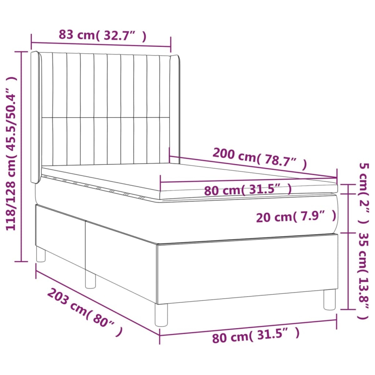 vidaXL Κρεβάτι Boxspring με Στρώμα Ανοιχτό Γκρι 80x200 εκ. Υφασμάτινο