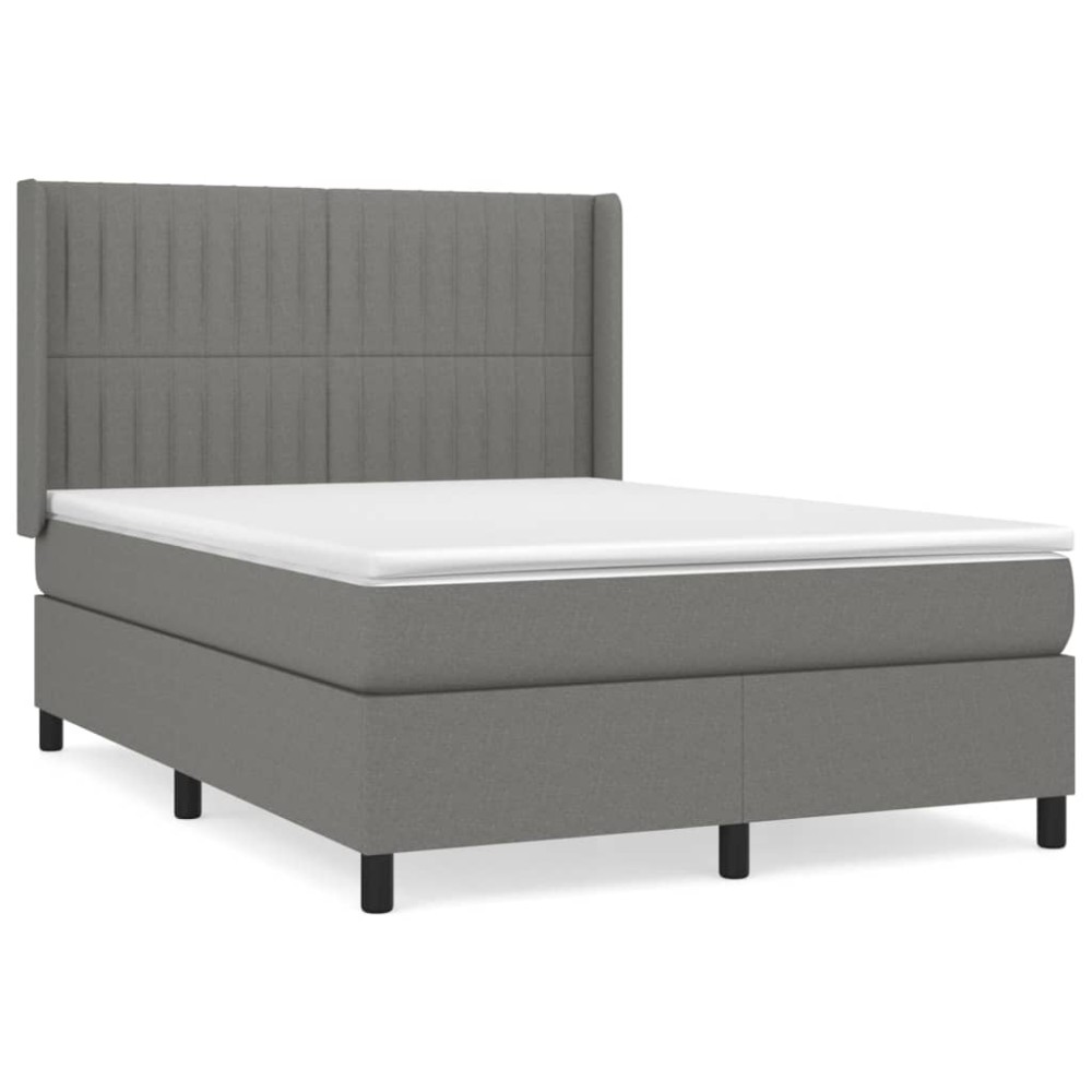 vidaXL Κρεβάτι Boxspring με Στρώμα Σκούρο Γκρι 140x190 εκ. Υφασμάτινο