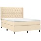 vidaXL Κρεβάτι Boxspring με Στρώμα Κρεμ 140x190 εκ. Υφασμάτινο