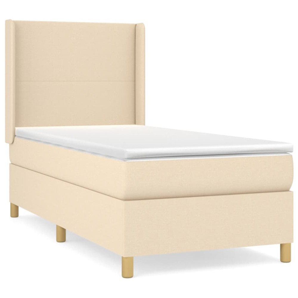 vidaXL Κρεβάτι Boxspring με Στρώμα Κρεμ 90x190 εκ.Υφασμάτινο