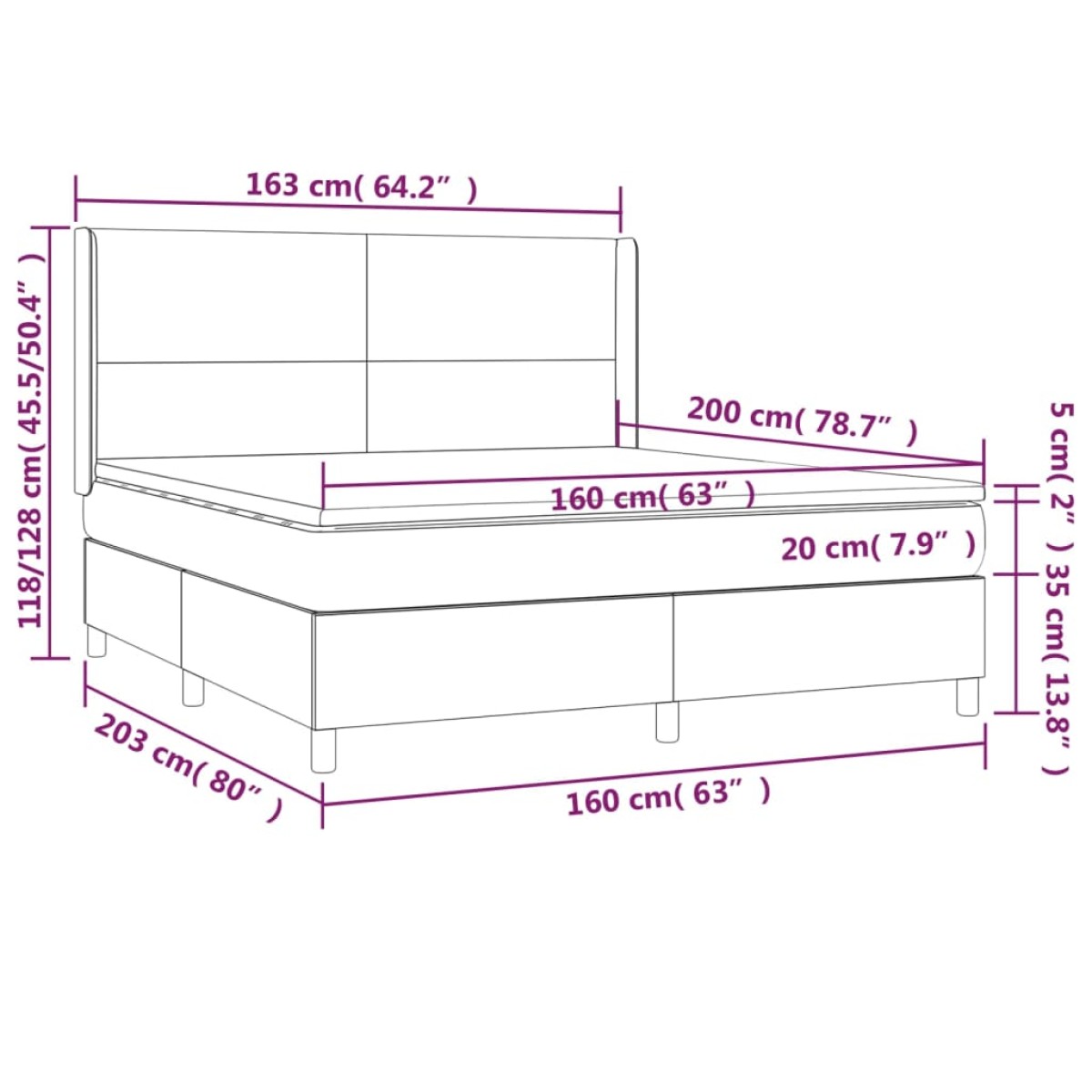 vidaXL Κρεβάτι Boxspring με Στρώμα Σκούρο Καφέ 160x200 εκ Υφασμάτινο