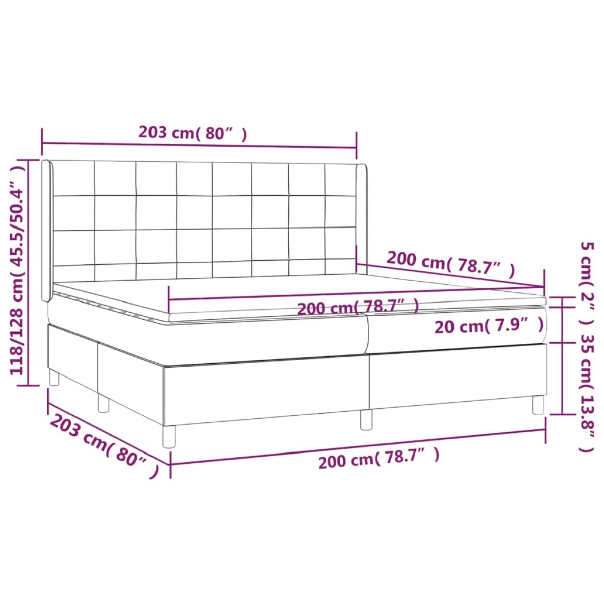 vidaXL Κρεβάτι Boxspring με Στρώμα Μπλε 200x200 εκ. Υφασμάτινο
