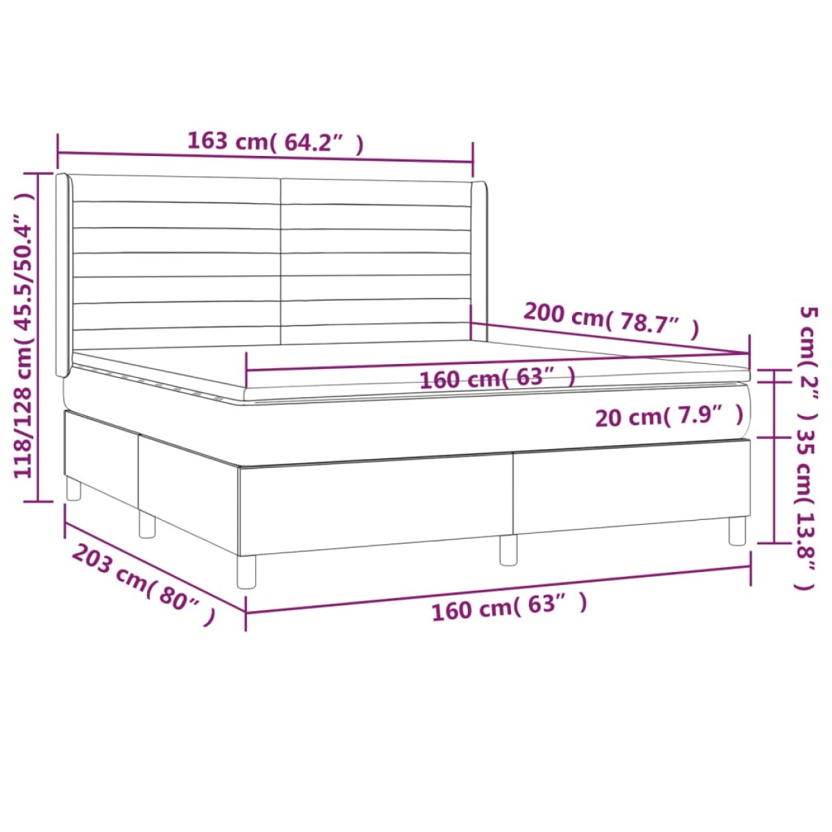 vidaXL Κρεβάτι Boxspring με Στρώμα Σκούρο Γκρι 160x200 εκ Υφασμάτινο