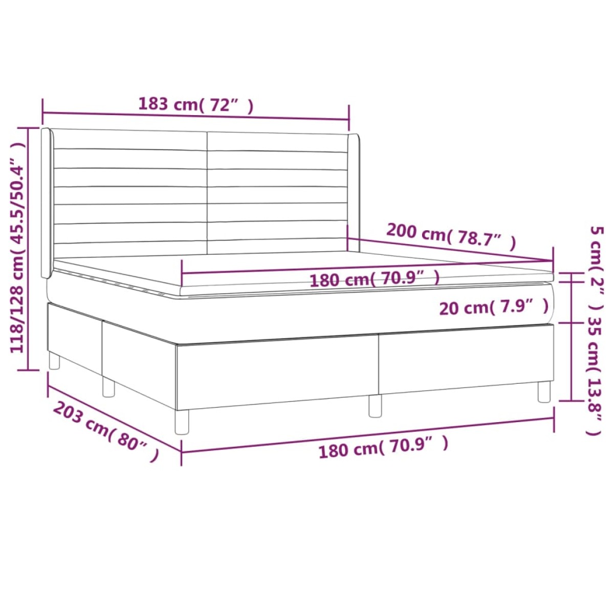 vidaXL Κρεβάτι Boxspring με Στρώμα Σκούρο Γκρι 180x200 εκ Υφασμάτιν