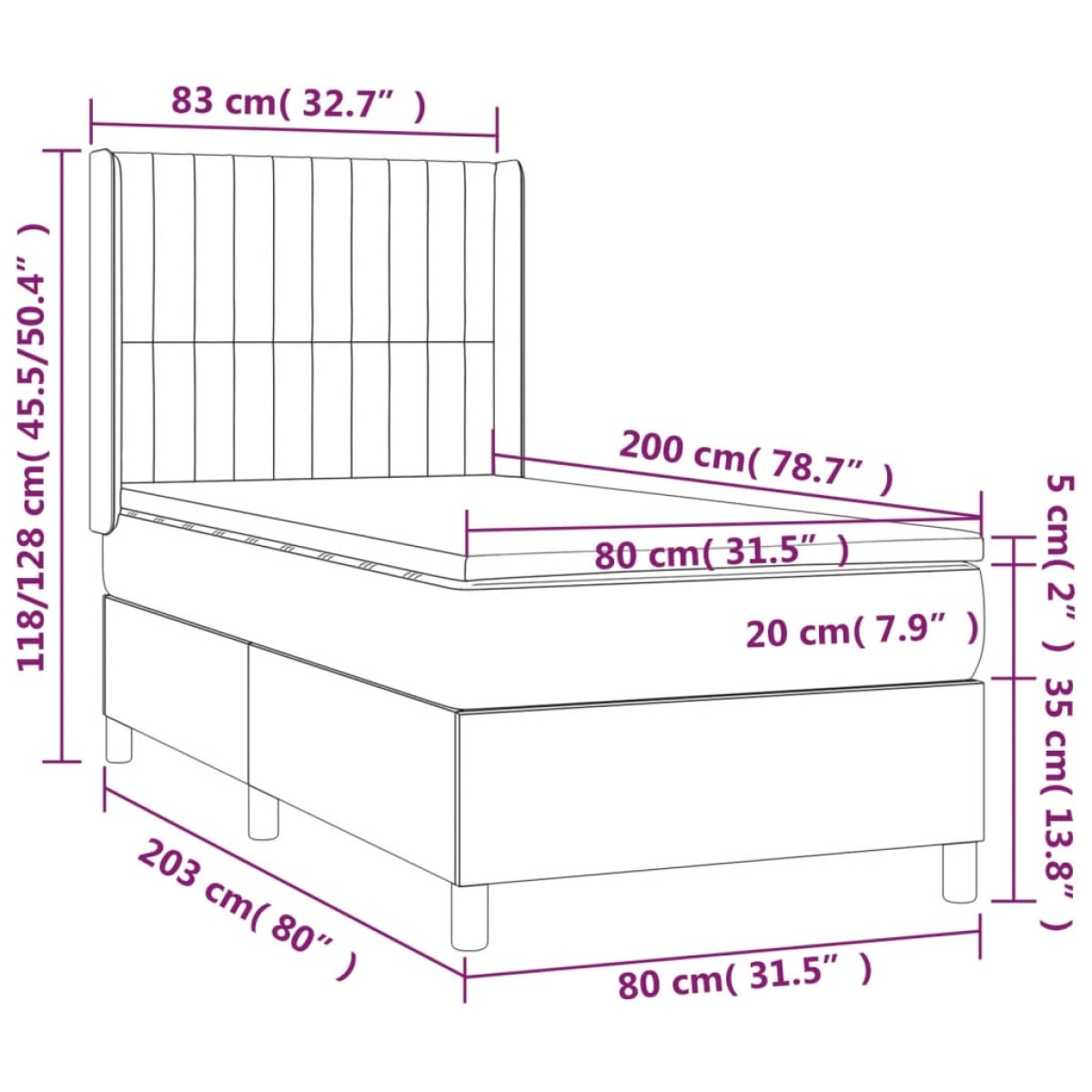 vidaXL Κρεβάτι Boxspring με Στρώμα Σκούρο Καφέ 80x200 εκ. Υφασμάτινο