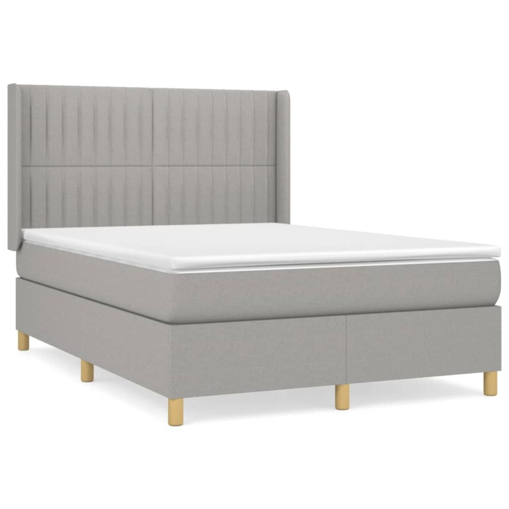 vidaXL Κρεβάτι Boxspring με Στρώμα Ανοιχτό Γκρι 140x190 εκ. Υφασμάτινο
