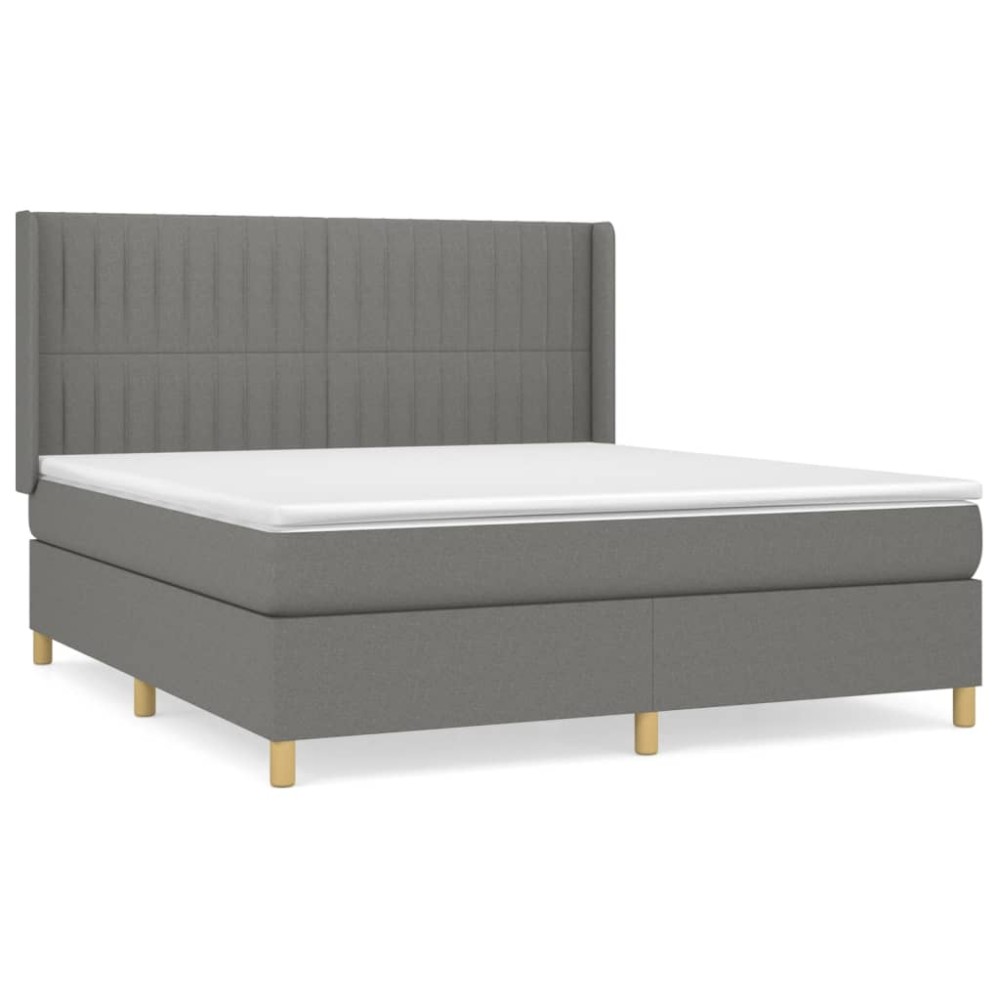 vidaXL Κρεβάτι Boxspring με Στρώμα Σκούρο Γκρι 180x200 εκ Υφασμάτιν