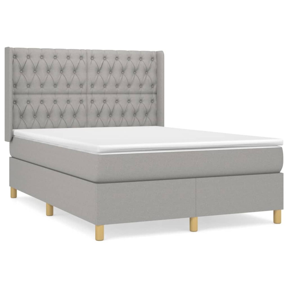 vidaXL Κρεβάτι Boxspring με Στρώμα Ανοιχτό Γκρι 140x190 εκ. Υφασμάτινο