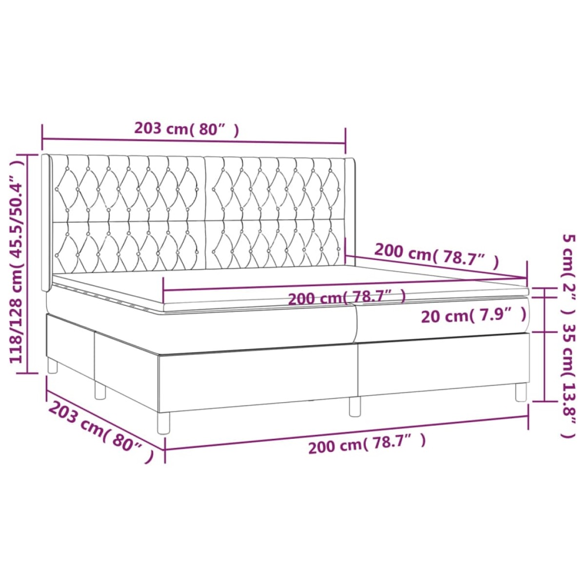 vidaXL Κρεβάτι Boxspring με Στρώμα Σκούρο Καφέ 200x200 εκ. Υφασμάτινο