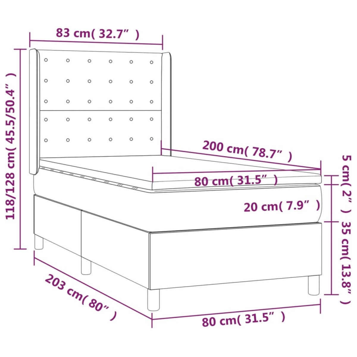 vidaXL Κρεβάτι Boxspring με Στρώμα Taupe 80x200 εκ. Υφασμάτινο