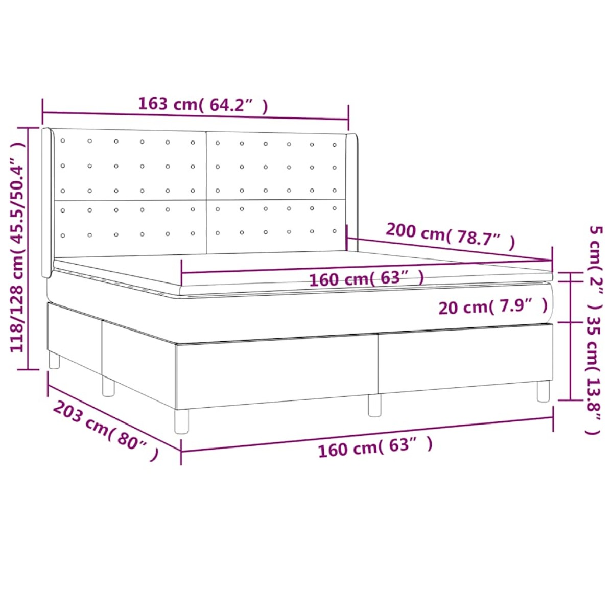 vidaXL Κρεβάτι Boxspring με Στρώμα Μαύρο 160x200 εκ. Υφασμάτινο