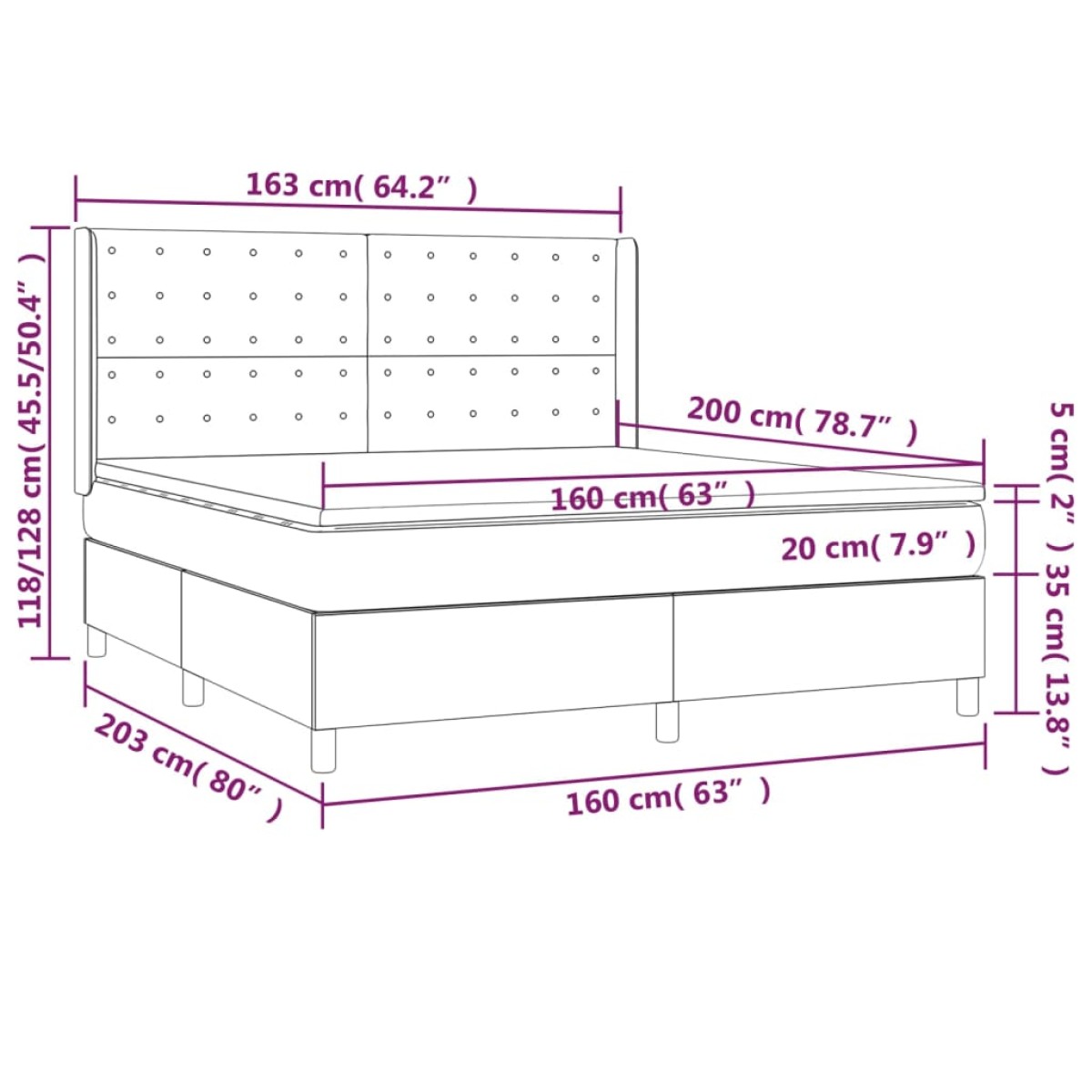 vidaXL Κρεβάτι Boxspring με Στρώμα Σκούρο Καφέ 160x200 εκ Υφασμάτινο
