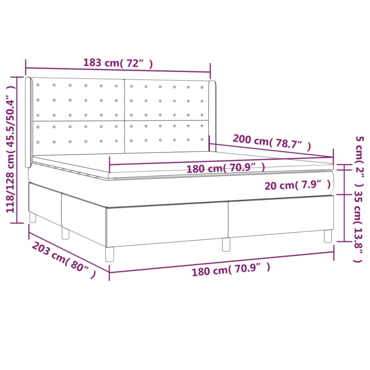 vidaXL Κρεβάτι Boxspring με Στρώμα Κρεμ 180x200 εκ. Υφασμάτινο