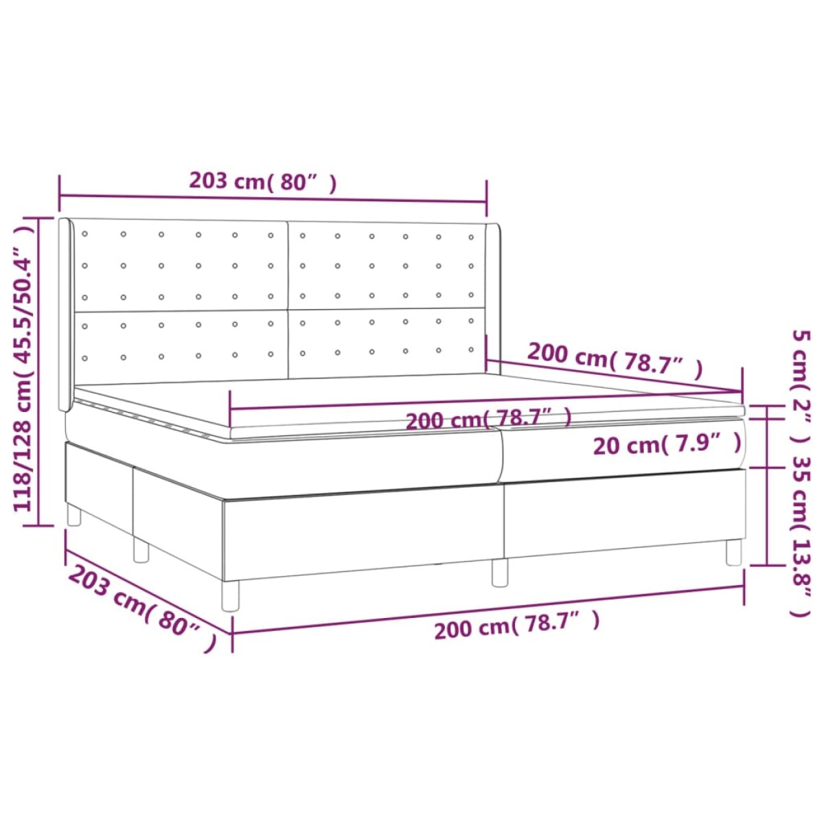 vidaXL Κρεβάτι Boxspring με Στρώμα Σκούρο Γκρι 200x200 εκ. Υφασμάτινο
