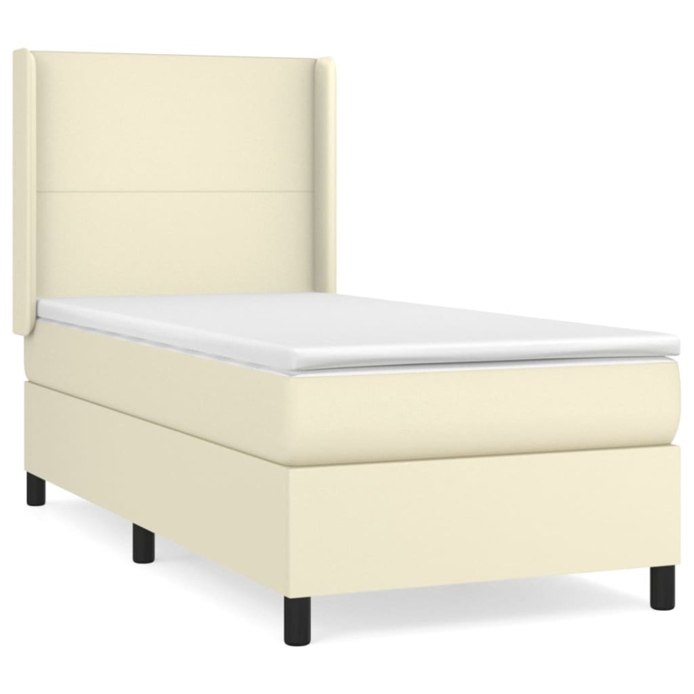 vidaXL Κρεβάτι Boxspring με Στρώμα Κρεμ 80 x 200 εκ. Συνθετικό Δέρμα